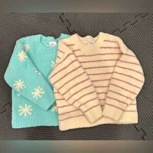 Hanna Andersson Mint Snowflake and Cream Striped Sweaters